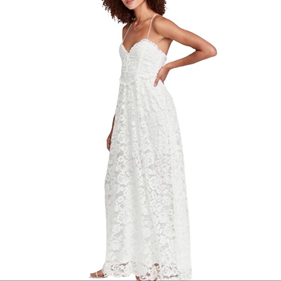 For Love & Lemons x Free People Joelle XS White Lace Corset Sweetheart-Neck Maxi - Picture 8 of 10